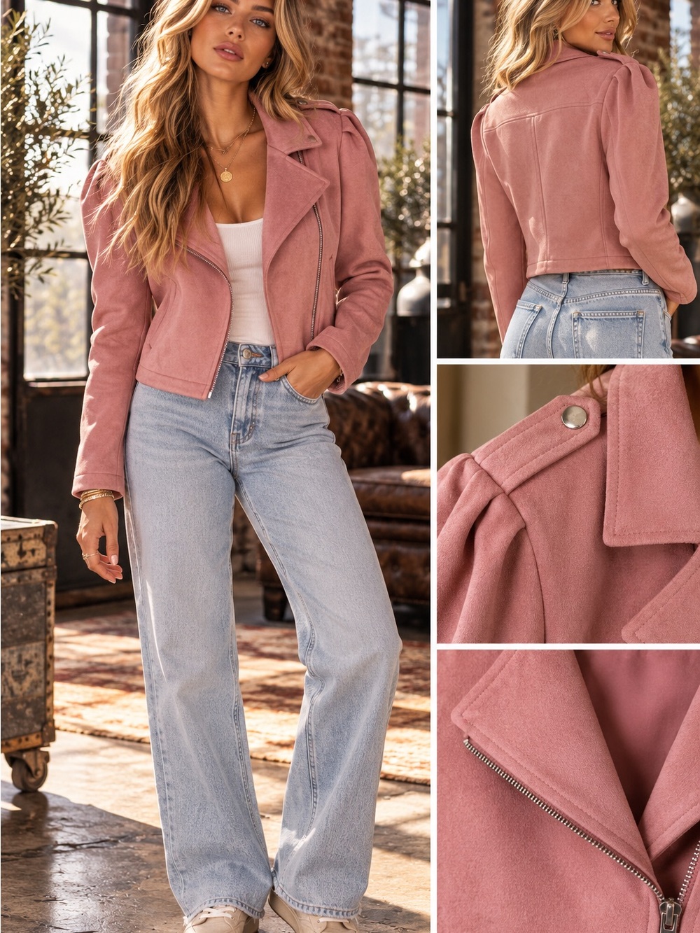 Lauren Conrad Faux SuedeMoto Jacket - Dusty Rose Size Large